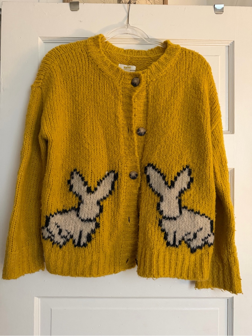 Anthropologie Mustard Yellow Bunny Intarsia Button Cardigan